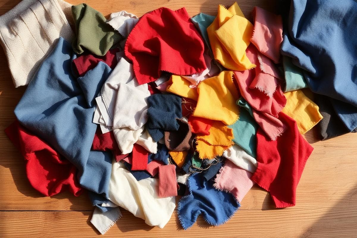 Rescued fabric off-cuts arranged artfully